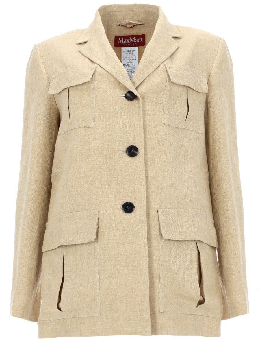 Max Mara Women's Giacca Con Coulisse in Lino Délavé Beige
