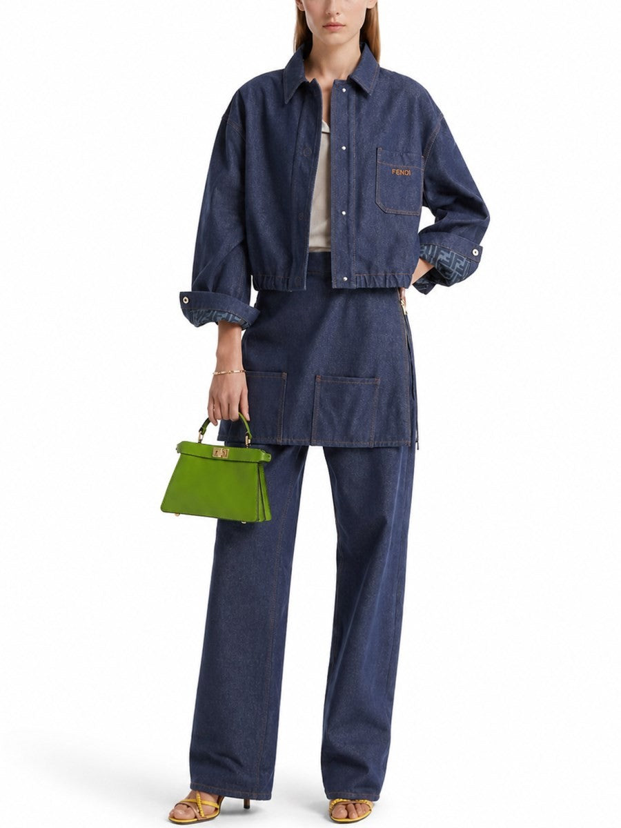 Fendi Women's Giacca in Denim Con Ricamato Blue