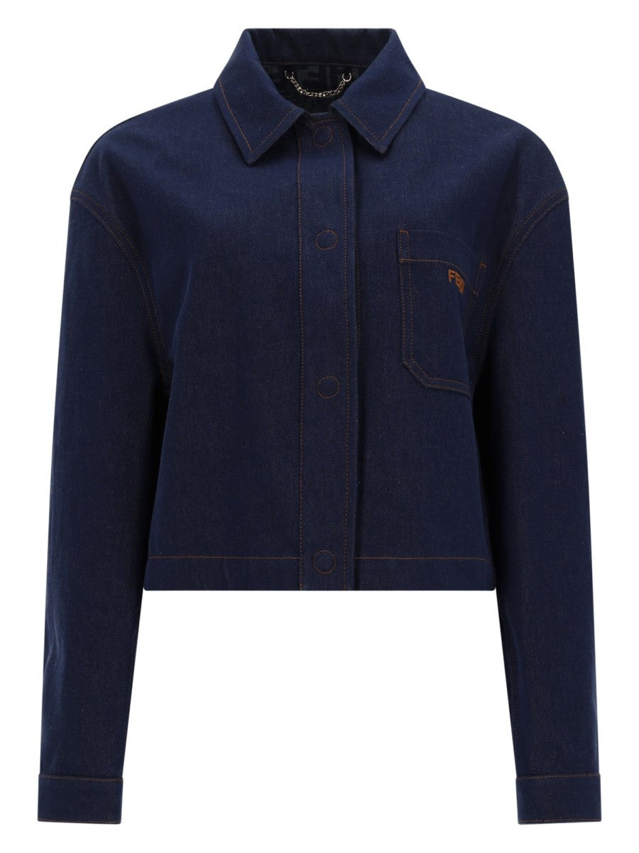 Fendi Women's Giacca in Denim Con Ricamato Blue