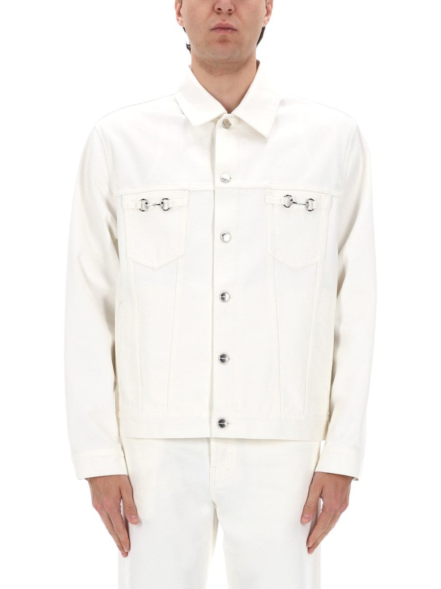 Gucci Men's Giacca in Denim Con Morsetti White