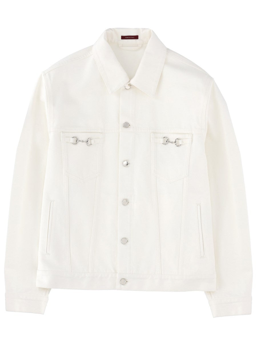 Gucci Men's Giacca in Denim Con Morsetti White