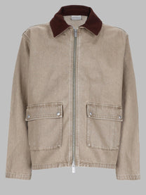 Drôle de Monsieur Men's Giacca in Denim Con Zip Beige