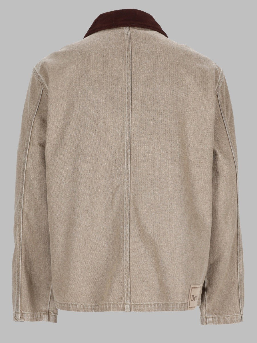 Drôle de Monsieur Men's Giacca in Denim Con Zip Beige