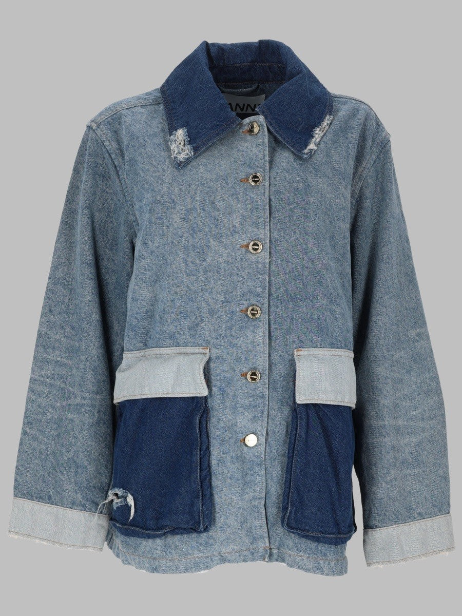Ganni Women's Giacca in Denim Patchwork Blue