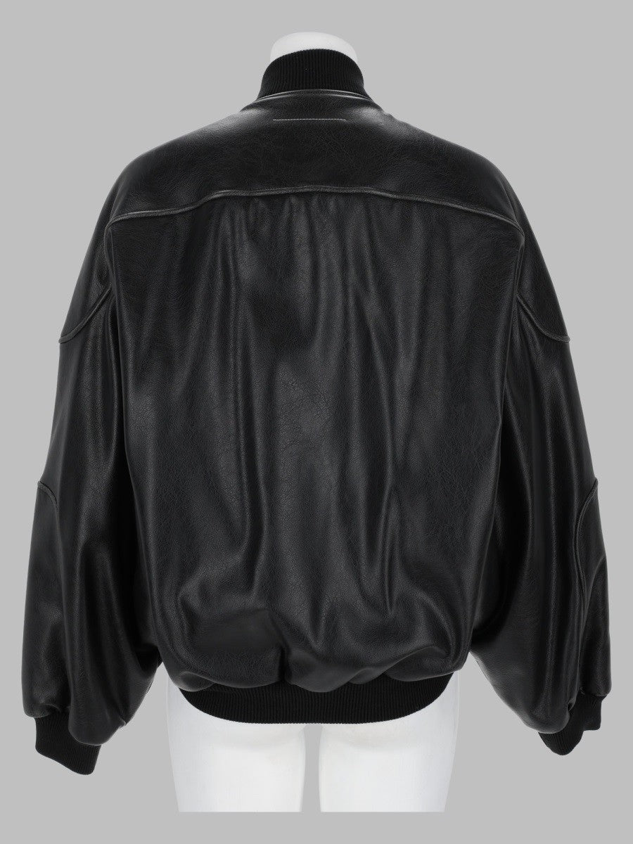 MM6 Maison Margiela Women's Giacca in Ecopelle Con Bordi in Maglia Coste Black