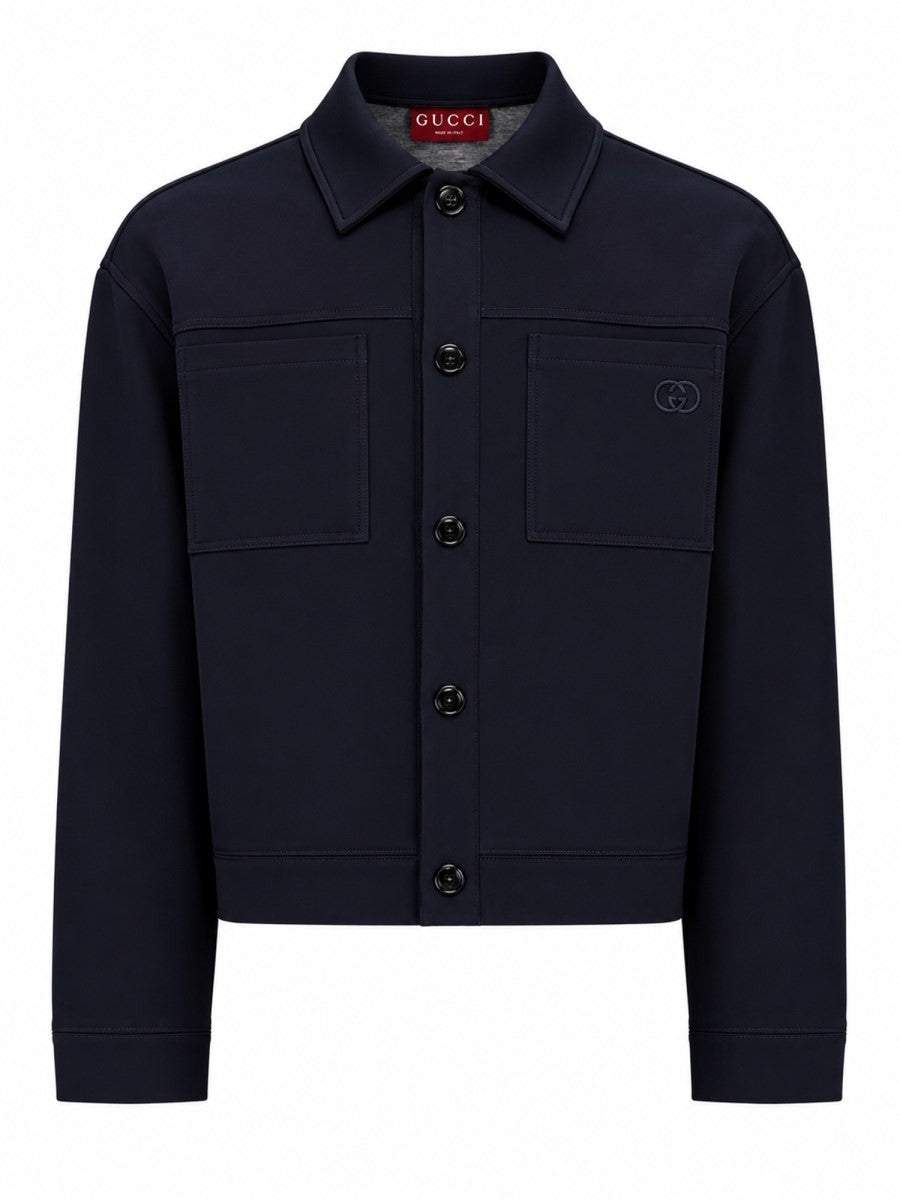Gucci Men's Giacca in Jersey DI Cotone Con Ricamo Blue