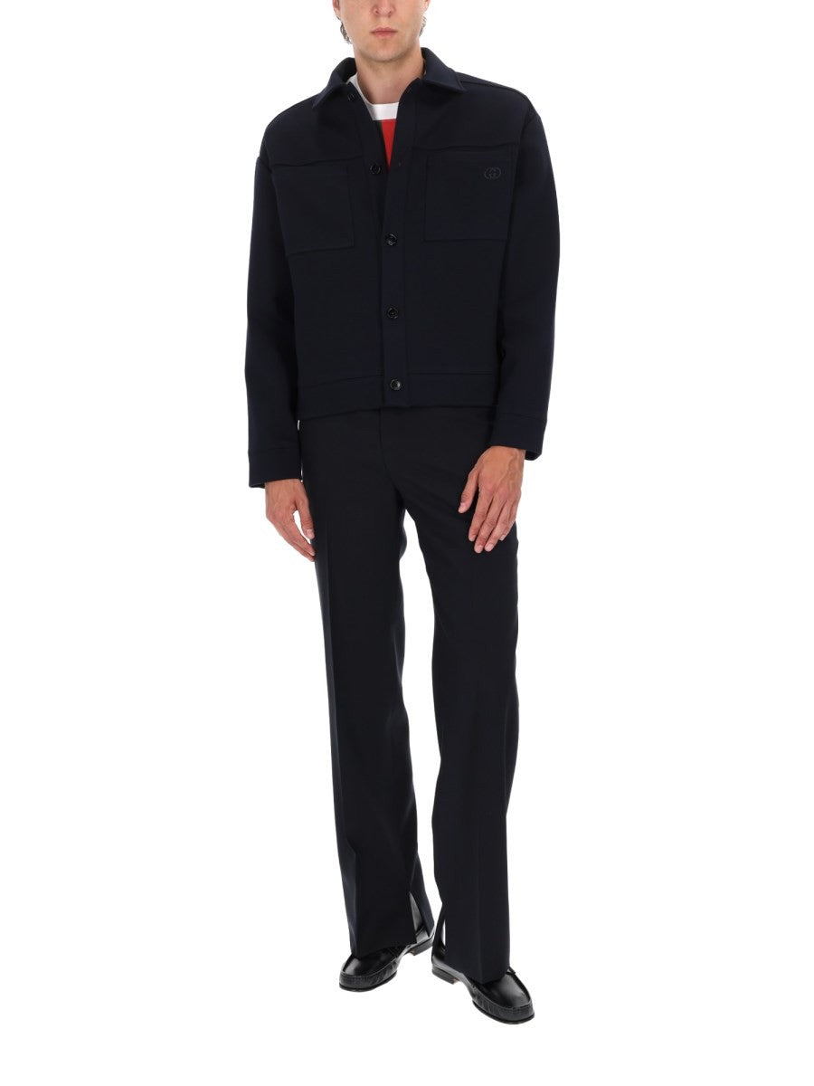 Gucci Men's Giacca in Jersey DI Cotone Con Ricamo Blue
