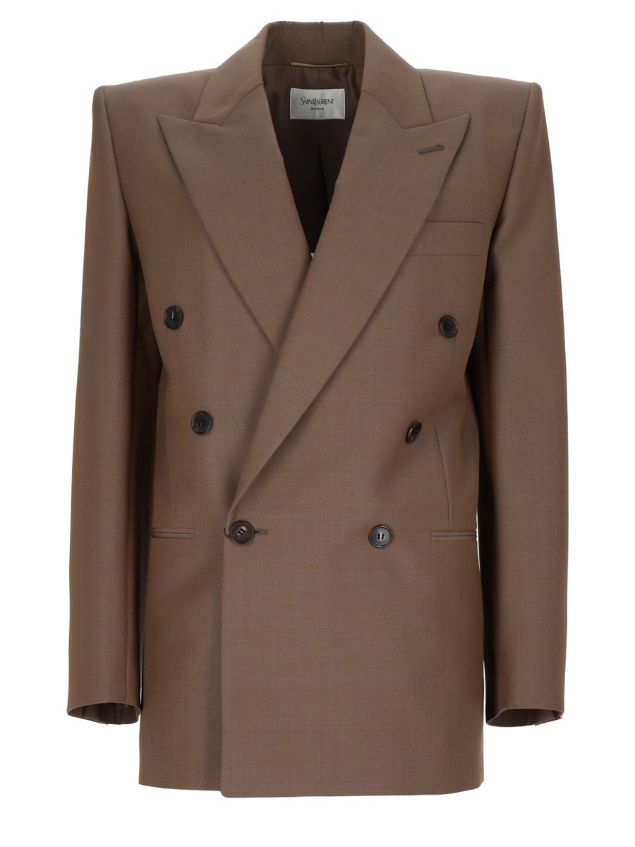 Saint Laurent Women's Giacca in Lana Mohair Leggeri Brown