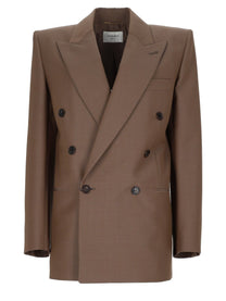 Saint Laurent Women's Giacca in Lana Mohair Leggeri Brown
