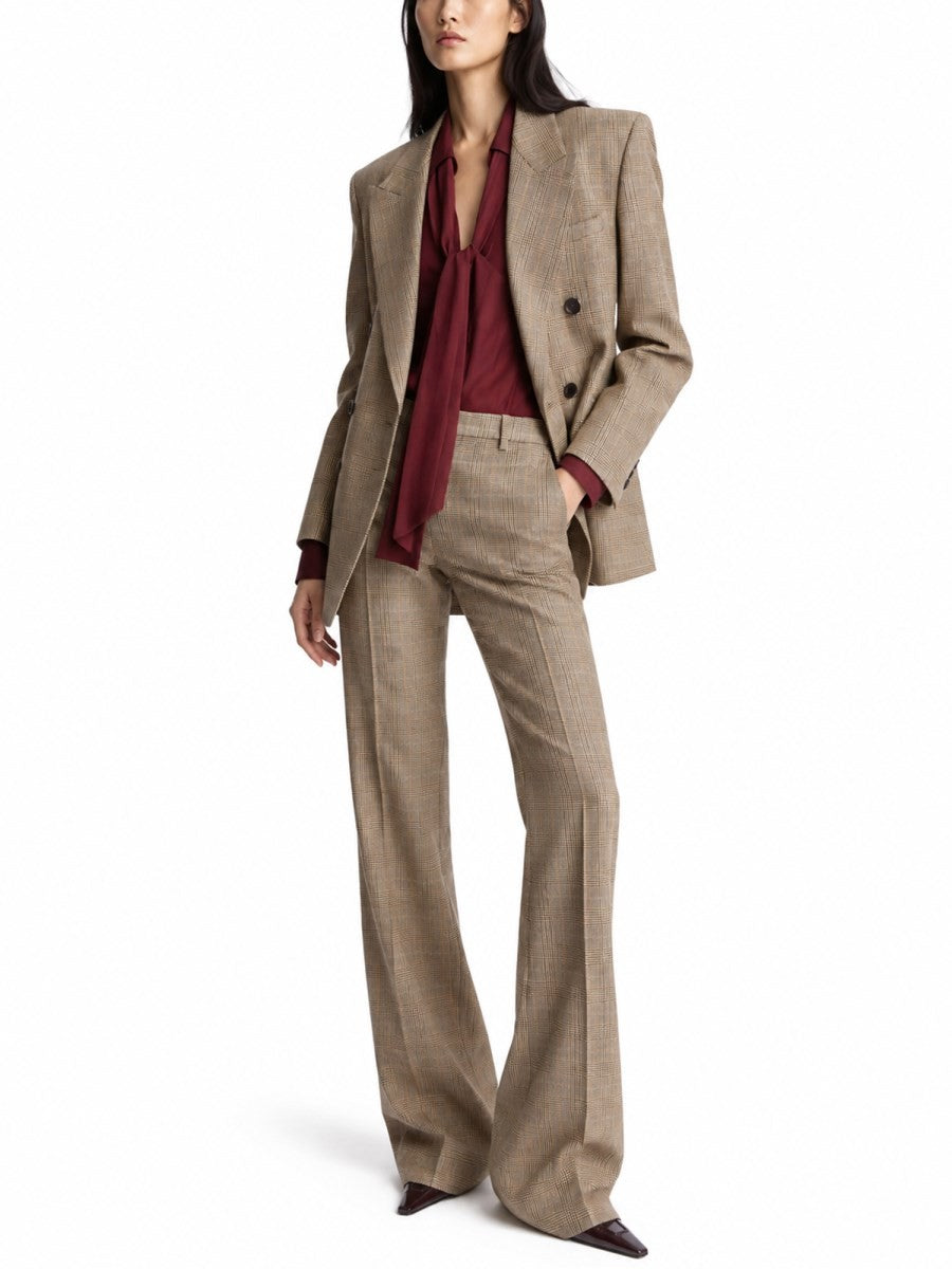 Saint Laurent Women's Wool Pied De Poule Principe Galles Jacket Beige, view 2