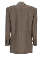 Saint Laurent Women's Wool Pied De Poule Principe Galles Jacket Beige, view 3