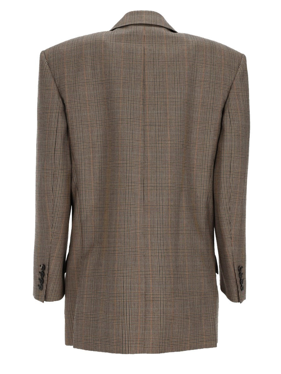 Saint Laurent Women's Wool Pied De Poule Principe Galles Jacket Beige, view 3