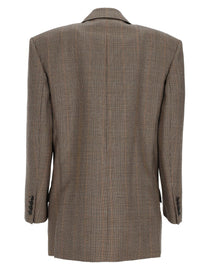Saint Laurent Women's Wool Pied De Poule Principe Galles Jacket Beige, view 3