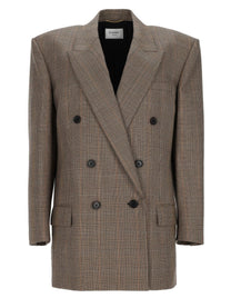 Saint Laurent Women's Wool Pied De Poule Principe Galles Jacket Beige