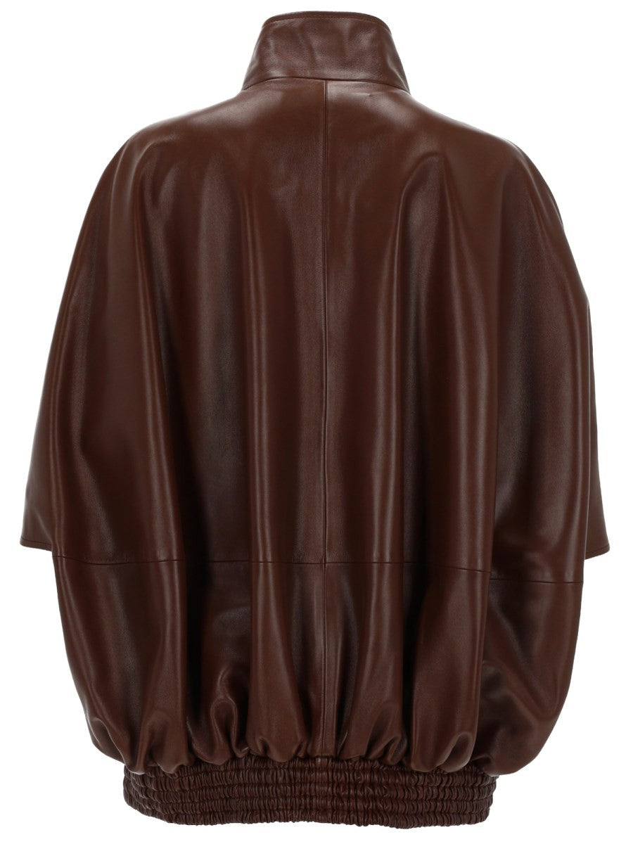 Balenciaga Women's Giacca in Pelle Con Zip Brown