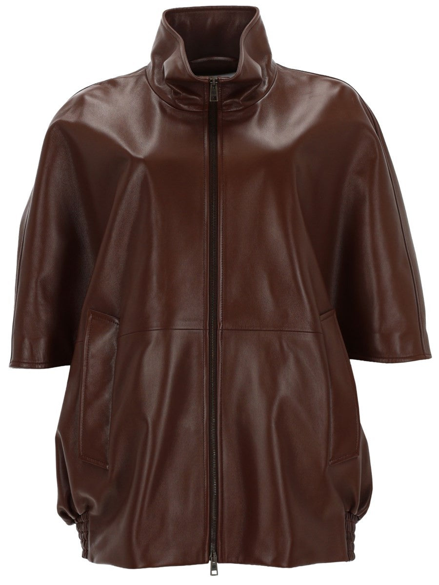 Balenciaga Women's Giacca in Pelle Con Zip Brown