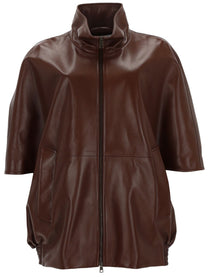 Balenciaga Women's Giacca in Pelle Con Zip Brown
