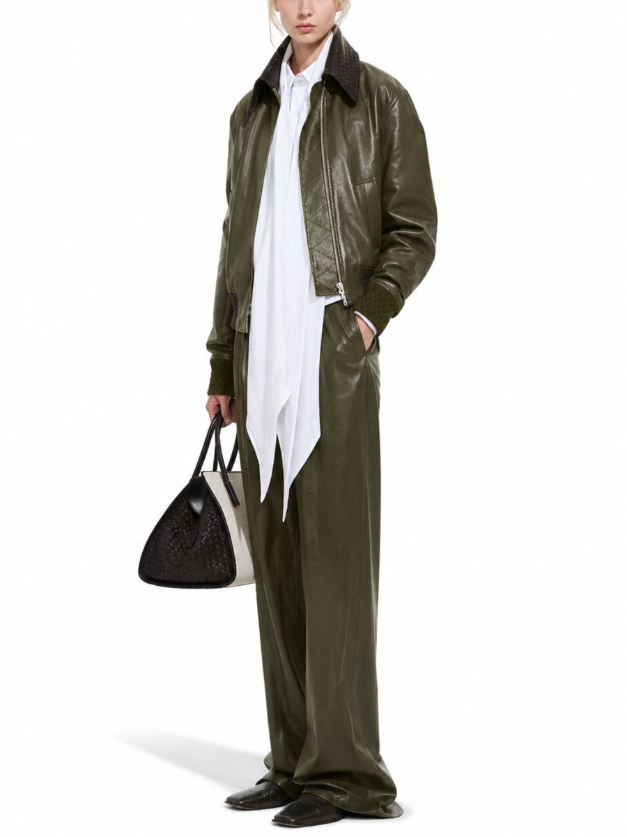 Bottega Veneta Women's Leather Lucida Jacket Green, view 2