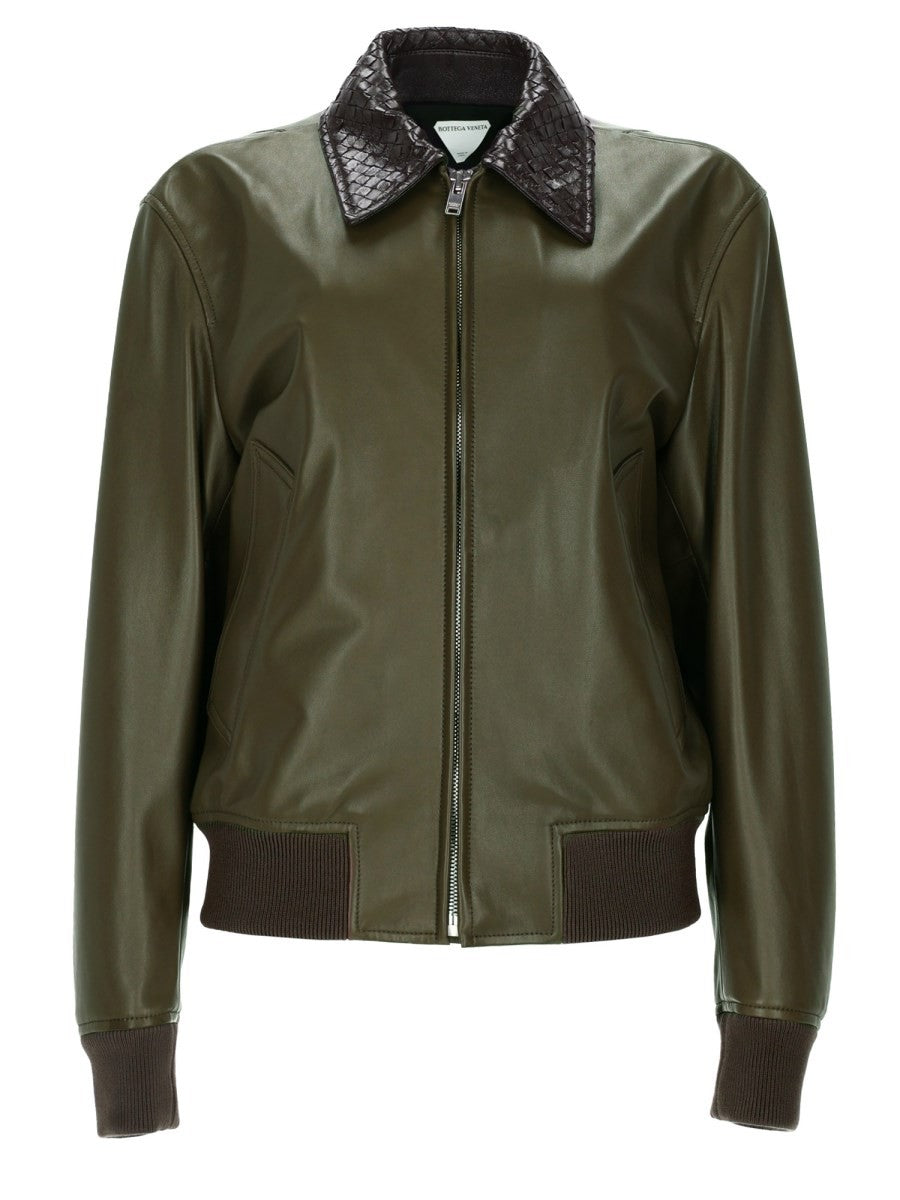 Bottega Veneta Women's Leather Lucida Jacket Green