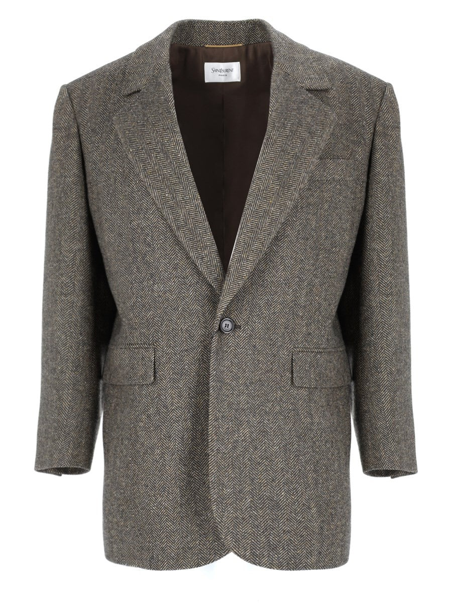 Saint Laurent Women's Wool Single-Breasted Jacket Grey