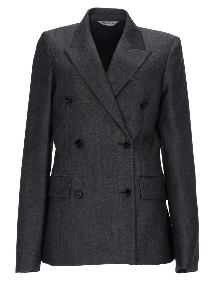 Balenciaga Women's Tailored Double-Breasted Jacket Grey