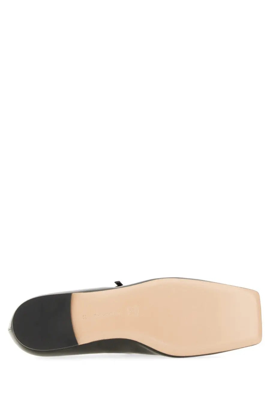 Gianvito Rossi women’s ballerina christina black leather flat shoe with square heel and beige insole front view