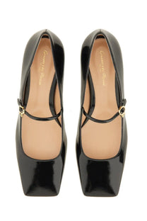 Gianvito Rossi women’s ballerina christina black patent leather mary jane flats with square toe and gold-tone buckle accents