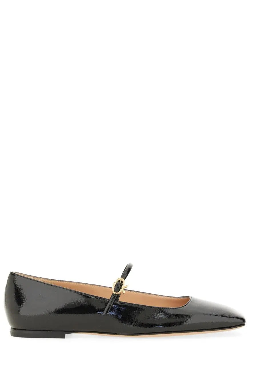 Gianvito Rossi women’s ballerina Christina black patent leather mary jane flat shoe with gold-tone buckle