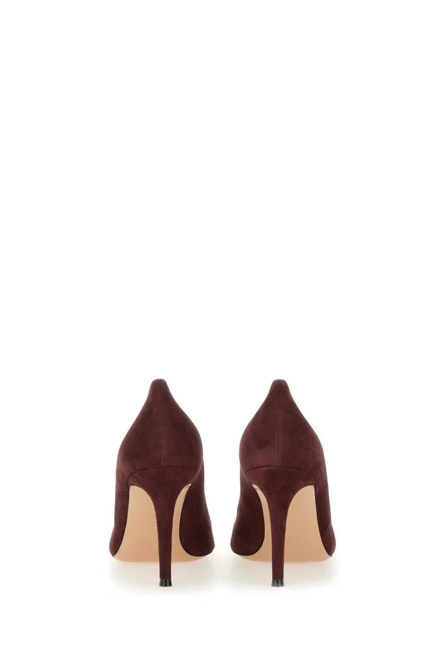Burgundy suede high-heeled pumps with pointed toe and black heel caps from gianvito rossi women’s écolleté gianvito red