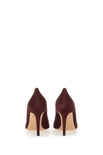 Burgundy suede high-heeled pumps with pointed toe and black heel caps from gianvito rossi women’s écolleté gianvito red