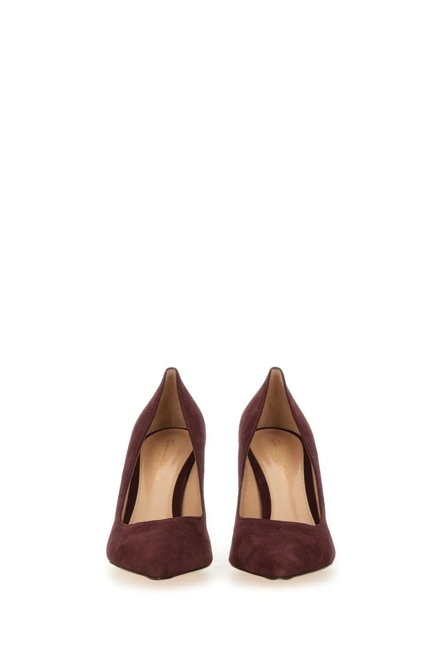 Gianvito Rossi women’s écolleté Gianvito red burgundy suede high-heeled pumps with pointed toe and minimalist design