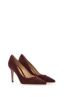 Burgundy suede high-heeled pumps with pointed toe and slender heel in Gianvito Rossi women’s Écolleté Gianvito Red