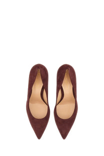 Burgundy suede pointed-toe high heels with a sleek minimalist design from Gianvito Rossi women’s Écolleté Gianvito Red collection