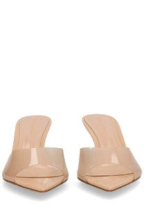 Gianvito Rossi women’s Sandalo Elle beige patent leather mules with a sleek minimalist design and pointed toe