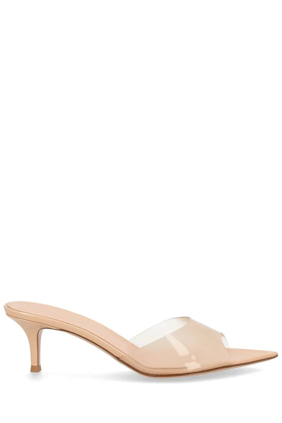 Gianvito Rossi women’s sandalo elle beige mule heel with beige transparent plastic pointed toe and minimalist design