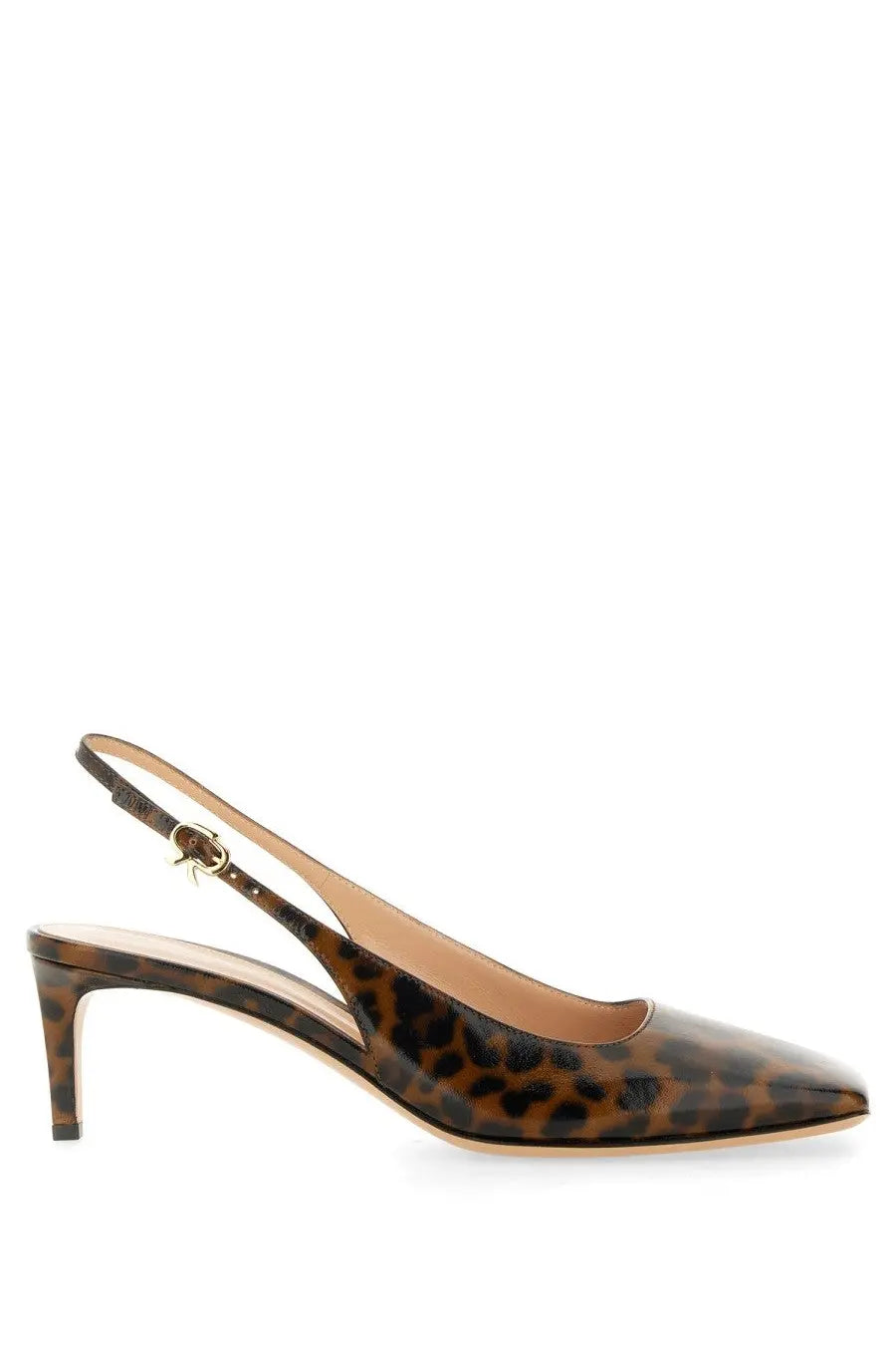 Brown leopard print leather slingback pump with gold tone buckle by gianvito rossi womens slingback christina pattern