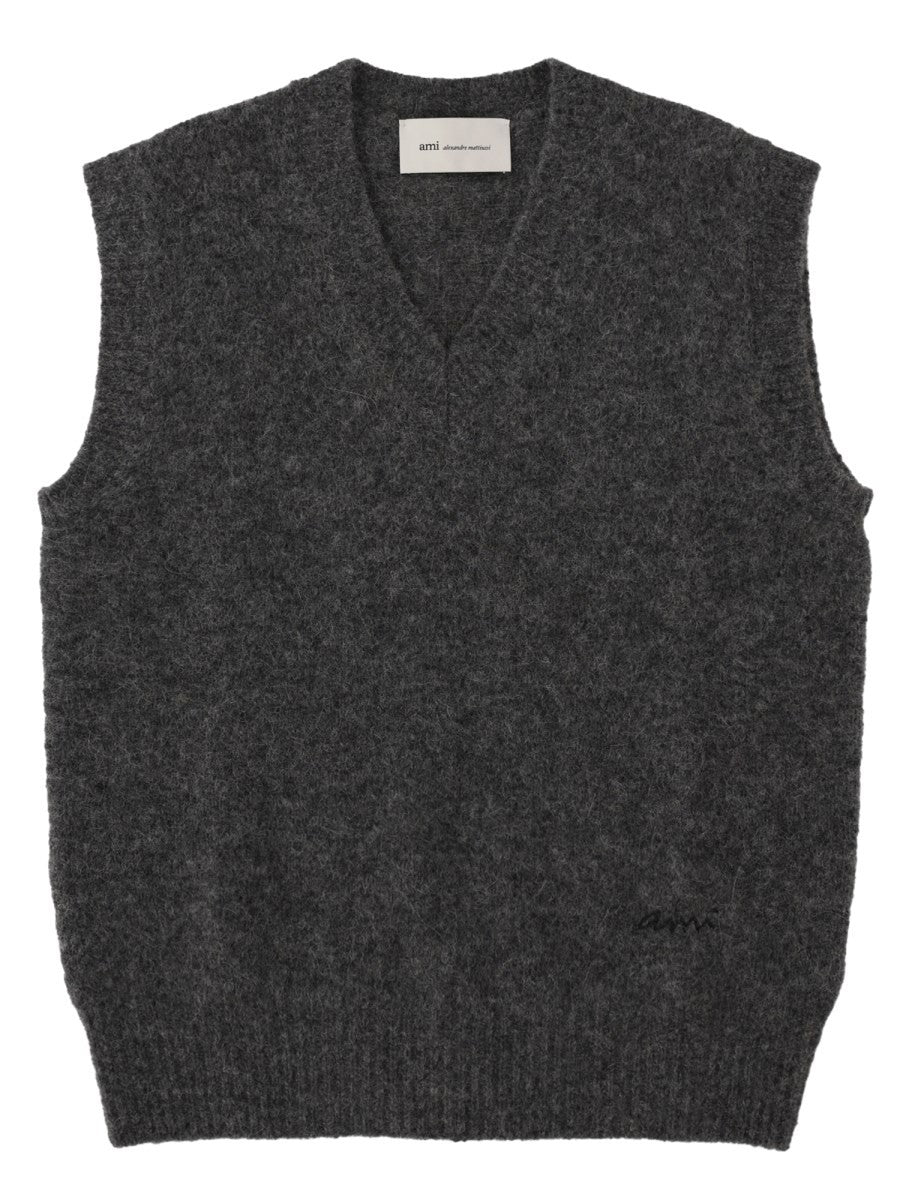 Ami Paris Men's Alpaca Gilet Grey