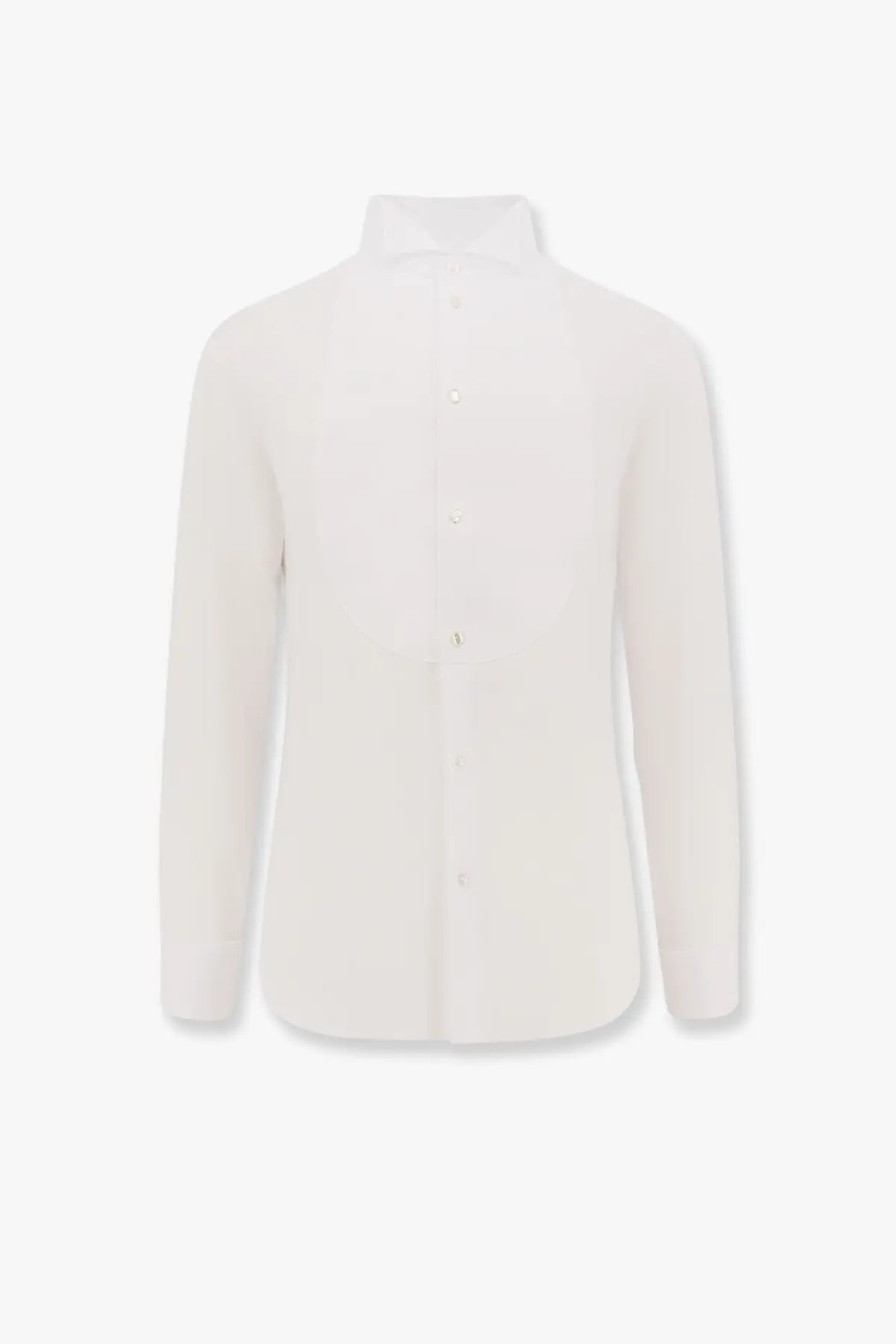 A crisp white Giorgio Armani men’s cotton dress shirt with a classic collar and button-down front