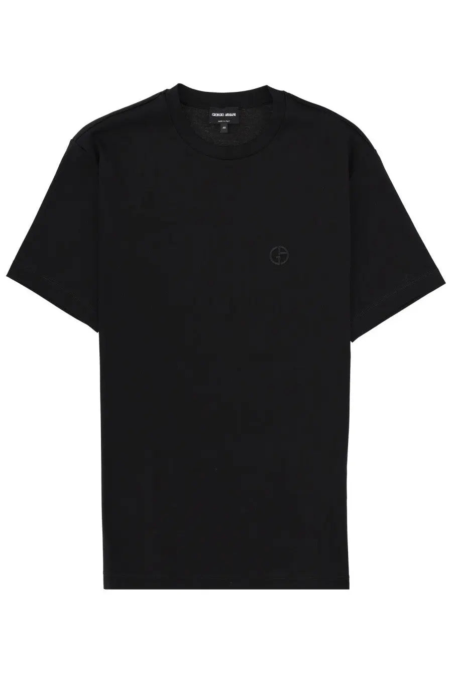 Black cotton Giorgio Armani men’s t-shirt with a subtle embroidered logo on the left chest