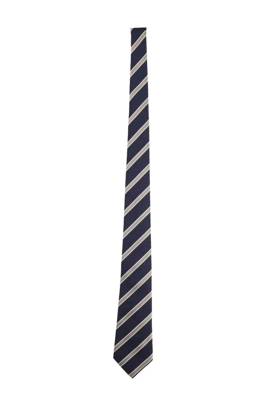 Giorgio Armani men’s silk tie in navy blue with diagonal silver stripes for formal and business wear