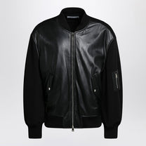 Givenchy - Givenchy Black leather bomber jacket with wool sleeves - Jackets