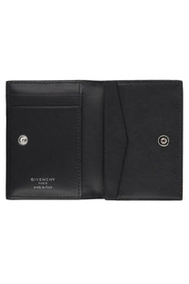 Givenchy men’s card holder antigona black leather wallet made in Italy with silver snap buttons and minimalist compartments