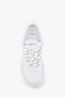 Givenchy men’s glide runner leather sneakers white with subtle green thread accents on the laces