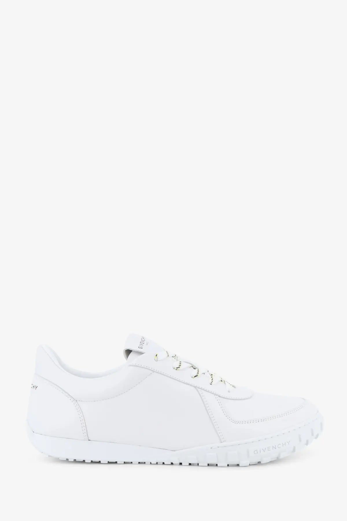 Givenchy men’s glide runner leather sneakers in white with smooth leather upper and textured rubber sole
