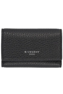 Black givenchy paris leather wallet with textured surface and embossed logo shown from the back side