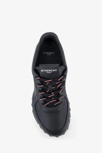 Givenchy men’s leather sneakers black with subtle pink thread detailing on the laces for stylish wear