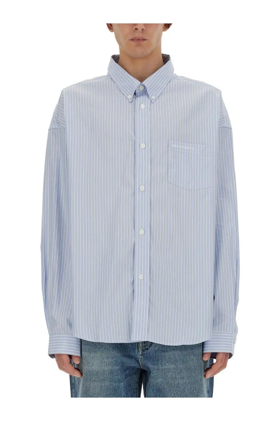Givenchy mens light blue white striped button-down shirt