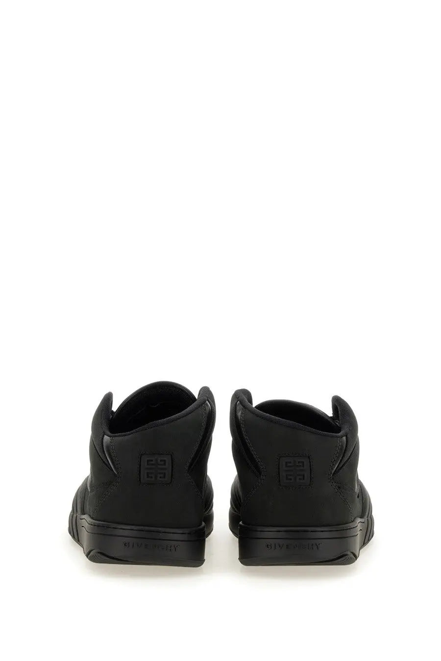 Black Givenchy men’s skate sneaker high-top with matte leather finish and embossed logo on the back heel