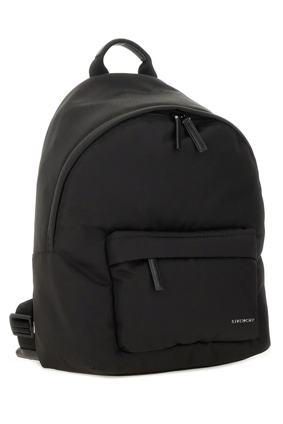 Givenchy men’s zaino essential black backpack with sleek nylon fabric and minimalist design shown from the back side