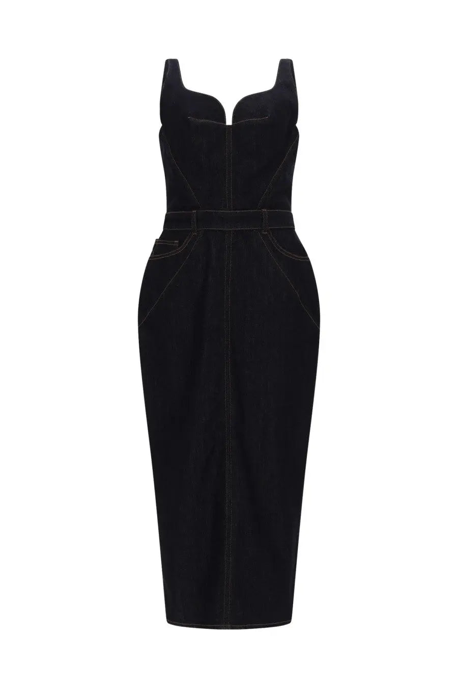 Givenchy women’s abito midi dress in denim grezzo blue with fitted bodice defined waistband and flared skirt